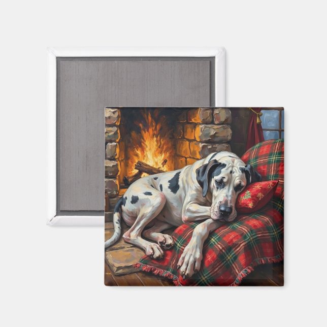 Aimant Majestic Great Dane Asleep by Fireplace Cozy (Recto/Verso)