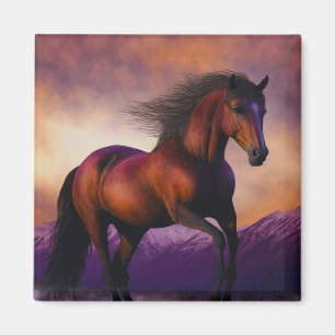 Aimant Majestic Horse Stallion Animal Mountain Sunset