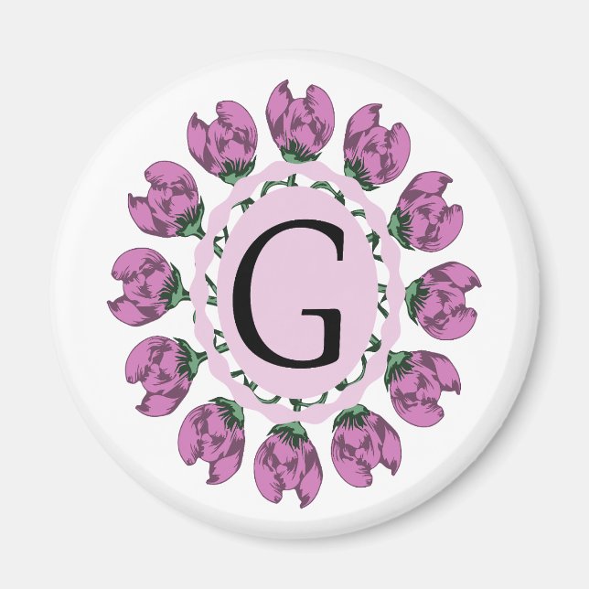 Aimant Majuscule G monogramme floral (Devant)