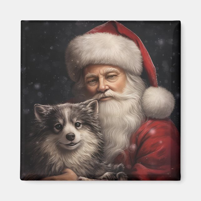 Aimant Malamute d'Alaska avec le Père Noël Noël (Devant)