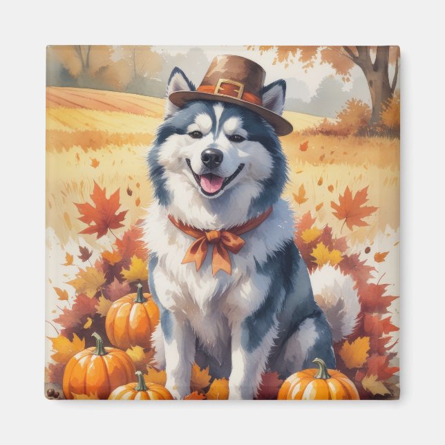 Aimant Malamute d'Alaska en automne quitte Thanksgiving A (Devant)