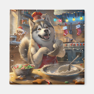 Aimant Malamute d'Alaska et Pâtisserie de Fêtes : Noël Fe