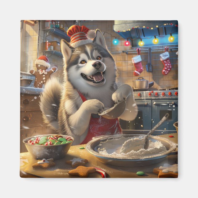 Aimant Malamute d'Alaska et Pâtisserie de Fêtes : Noël Fe (Devant)