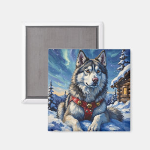 Aimant Malamute d'Alaska Pôle Nord Hiver Noël