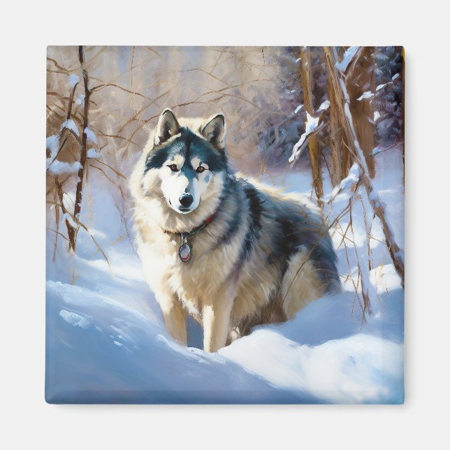 Aimant Malamute d'Alaska Qu'il neige Noël (Devant)