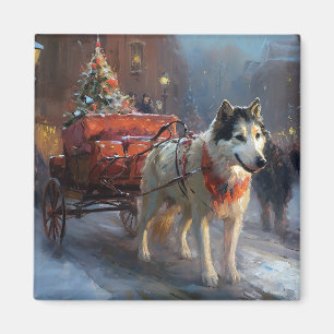Aimant Malamute d'Alaska Saison de Noël festive