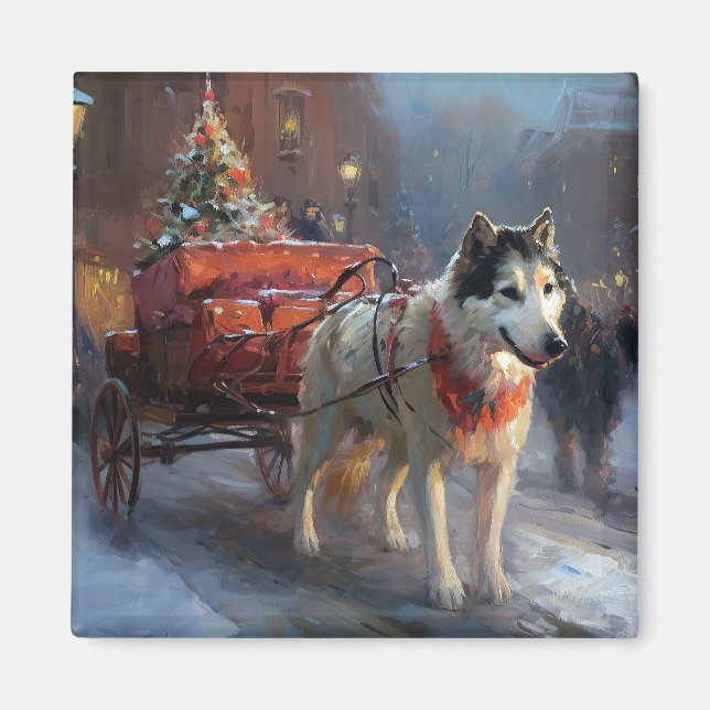 Aimant Malamute d'Alaska Saison de Noël festive (Devant)