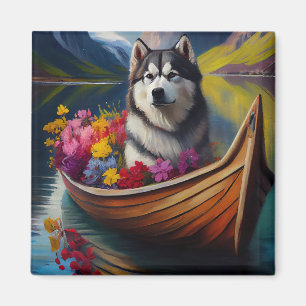 Aimant Malamute d'Alaska sur une pagaie : une aventure pi