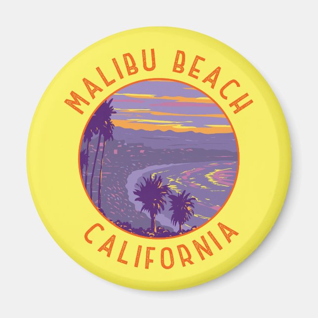 Aimant Malibu Beach California Travel Art Vintage (Devant)