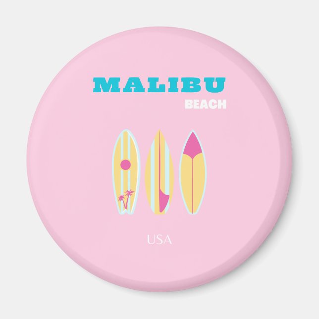 Aimant Malibu, Plage de Malibu, Preppy, Preppy Girl, Rose (Devant)