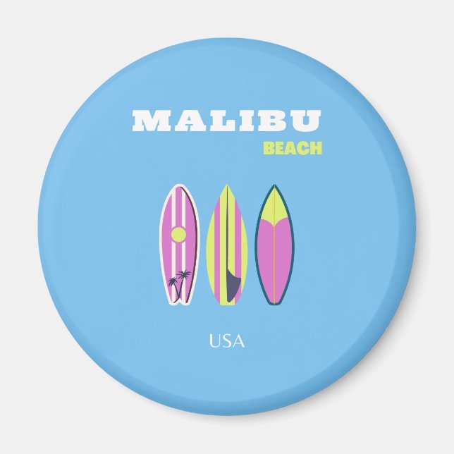 Aimant Malibu, Plage de Malibu, Tropical, Preppy, Bleu (Devant)