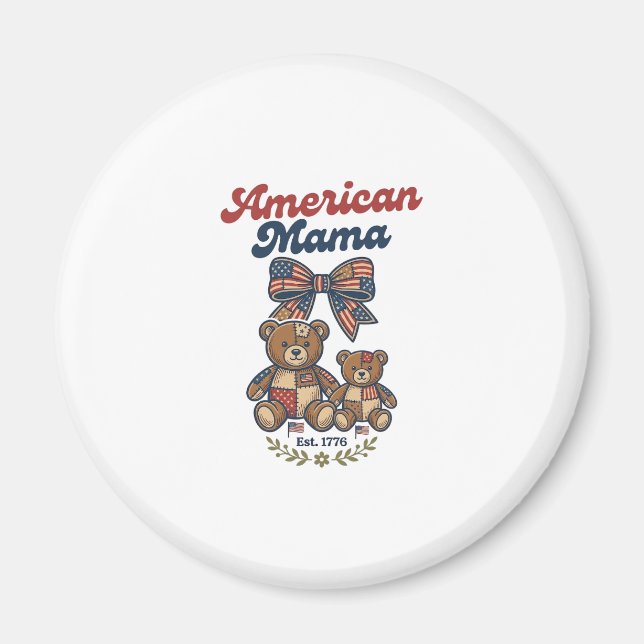 Aimant Mama Américaine Ours Patriote Patchwork Vector Des (Devant)