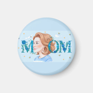 Aimant Maman aux fleurs bleues