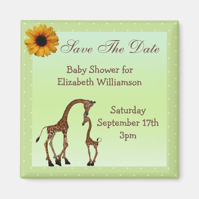 Aimant Maman & Baby Giraffe Green Save the Date Baby show (Devant)