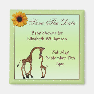 Aimant Maman & Baby Giraffe Green Save the Date Baby show