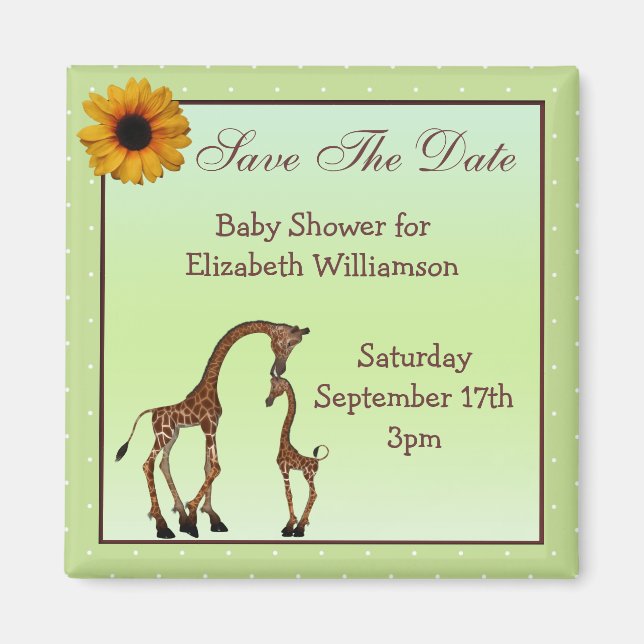 Aimant Maman & Baby Giraffe Green Save the Date Baby show (Devant)
