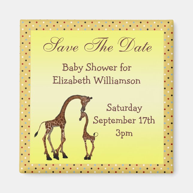 Aimant Maman & Baby Giraffe Save the Date Baby shower (Devant)