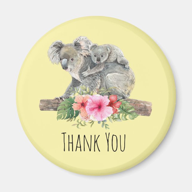 Aimant Maman & Bébé Koala Porte un Merci d'aquarelle mign (Devant)