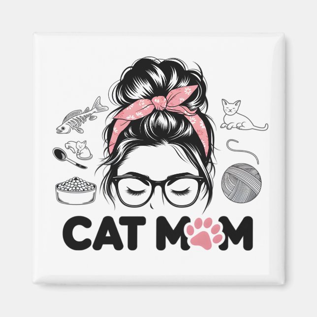 Aimant "Maman Chat" Femme Amoureuse de Chats Drôle et Mig (Devant)