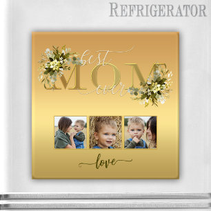 Aimant Maman Collage Photo Floral Aquarelle