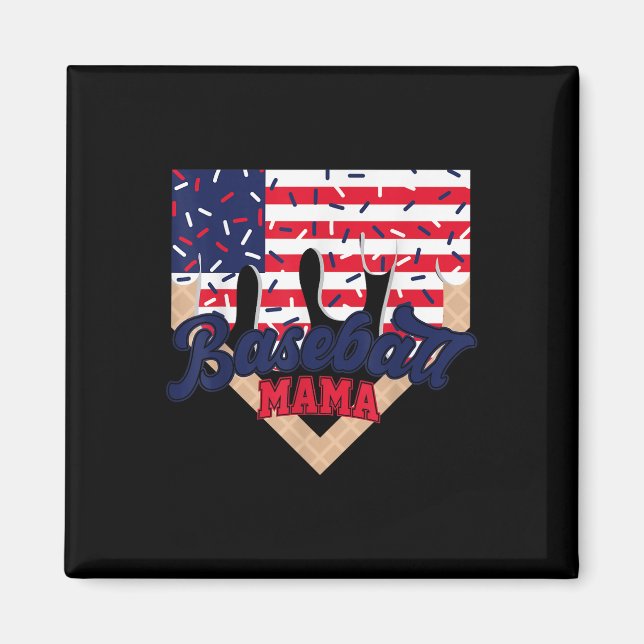 Aimant Maman de baseball du 4 juillet Crème glacée qui co (Devant)