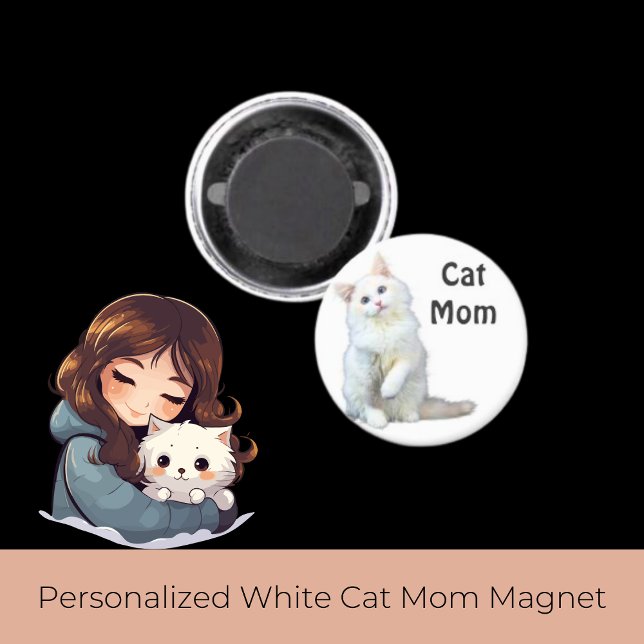 Aimant Maman de chat blanc personnalisé (Créateur téléchargé)