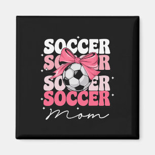 Aimant Maman de footballeur groovy coquette bow football 