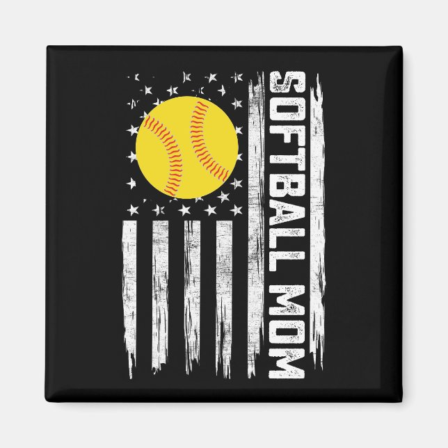 Aimant Maman de softball Drapeau américain américain Vint (Devant)