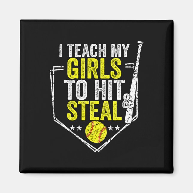 Aimant Maman de softball drôle j'apprends à mes filles à  (Devant)
