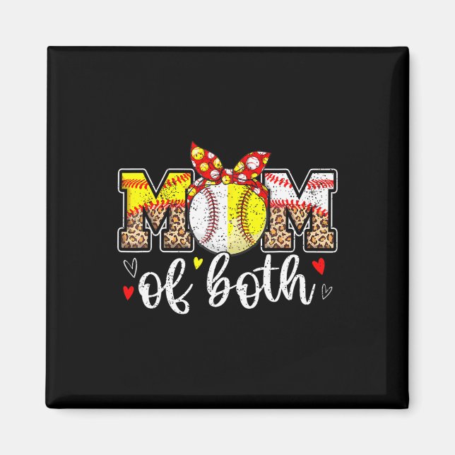 Aimant Maman Des Deux Messy Bun Baseball Softball Leopard (Devant)