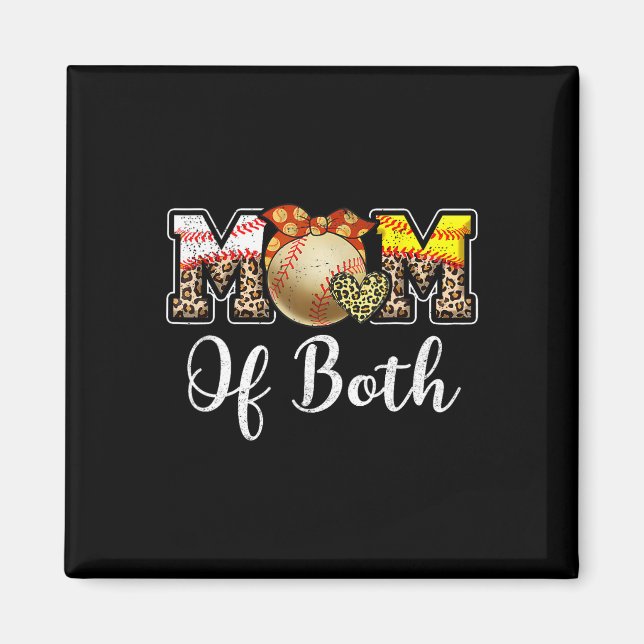 Aimant Maman Des Deux Messy Bun Baseball Softball Mama Mo (Devant)