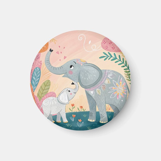 Aimant Maman éléphant et bébé (Devant)