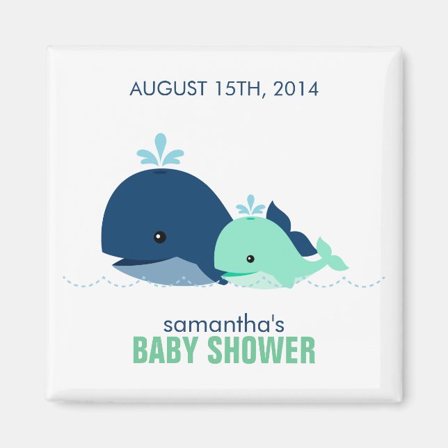 Aimant Maman et Baby Whale Baby shower {green} (Devant)