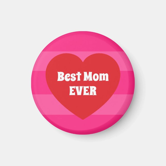 Aimant Maman la plus adorable avec cœur rouge et rayures  (Devant)