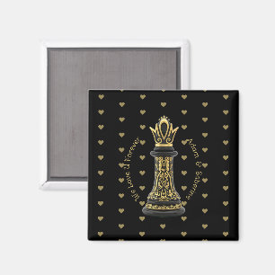 Aimant MAMAN Reine de ma vie, Écriture Dorée Échecs Noirs