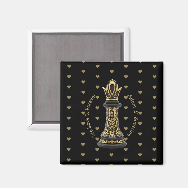 Aimant MAMAN Reine de ma vie, Écriture Dorée Échecs Noirs (Recto/Verso)