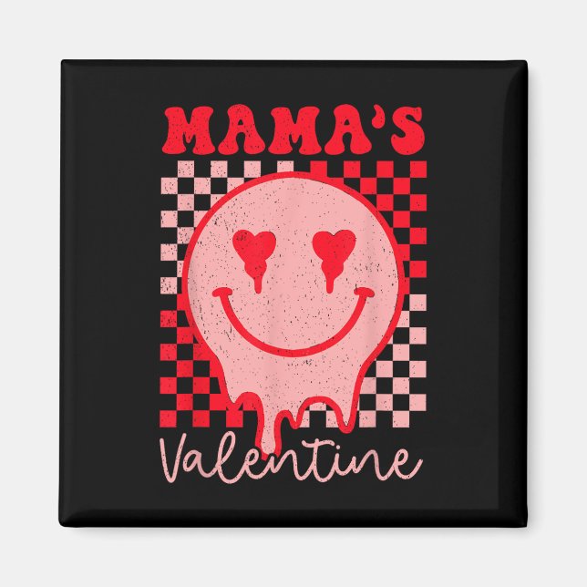 Aimant Maman Rétro Groovy Est Ma Saint-Valentin Cœur Mign (Devant)
