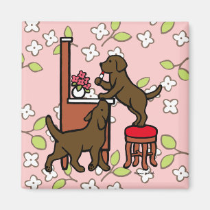 Aimant Maman's Chocolate Lab Puppy Duo