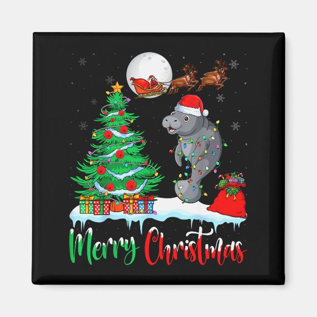 Aimant Manatee Santa Hat Xmas Tree Merry Christmas Manate (Devant)