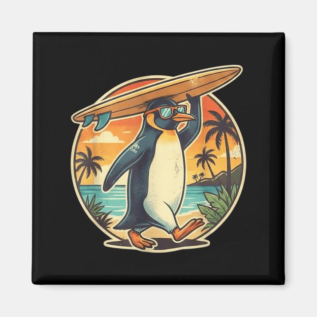 Aimant Manchot surfeur aloha surf hawaïen tropical (Devant)