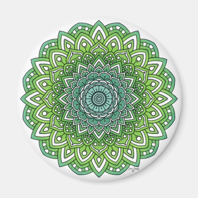 Aimant Mandala à fleurs vertes (Devant)
