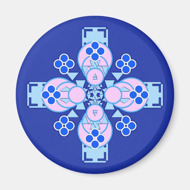 Aimant Mandala à quatre points - orchidée, bleu et cobalt (Devant)