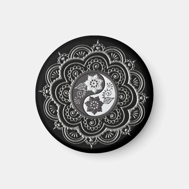 Aimant Mandala argent et noir (Devant)