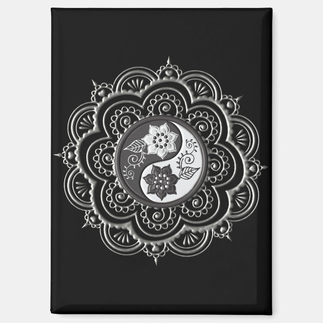 Aimant Mandala argent et noir (Recto)