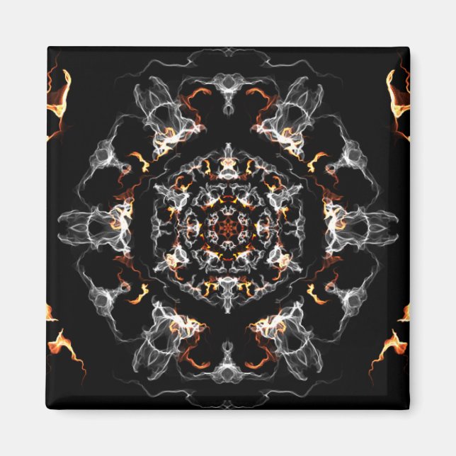 Aimant Mandala aux flammes grises et orange (Devant)
