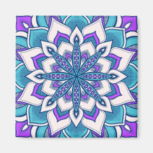 Aimant Mandala aux fleurs violettes turquoise