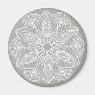 Aimant Mandala blanc exotique sur Arrière - plan gris