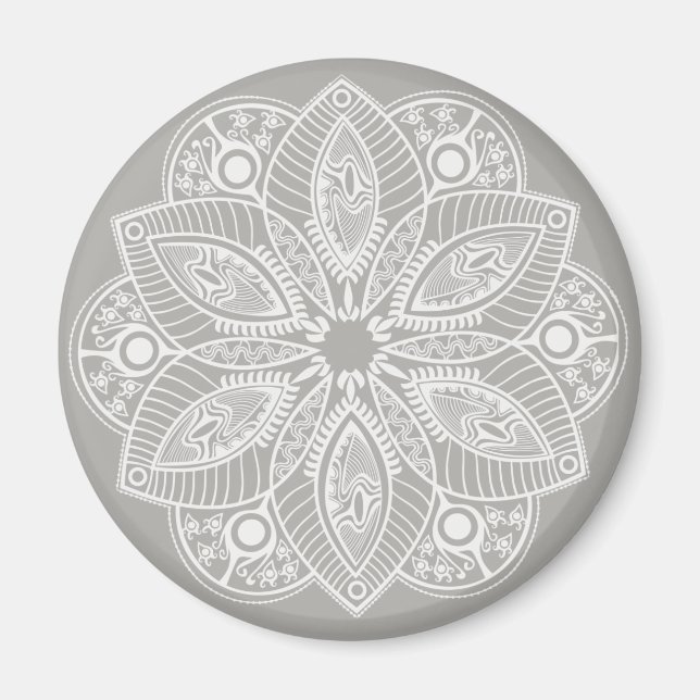 Aimant Mandala blanc exotique sur Arrière - plan gris (Devant)