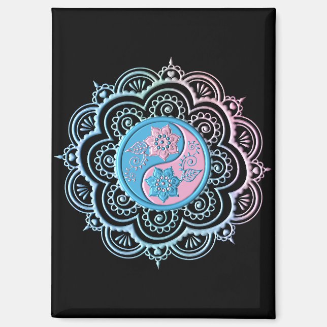 Aimant Mandala bleu et rose (Recto)