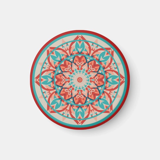 Aimant Mandala bohème orange et turquoise   (Devant)